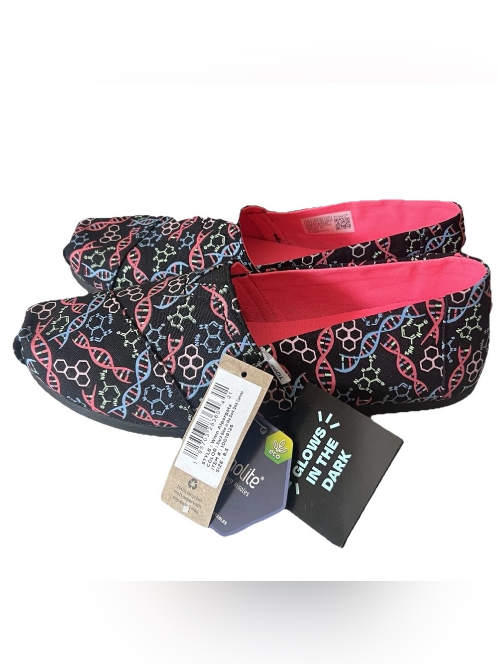 TOMS Alpargata Slip On Flats Size 8.5 GLOW IN THE DARK DNA Shoes New With Tag